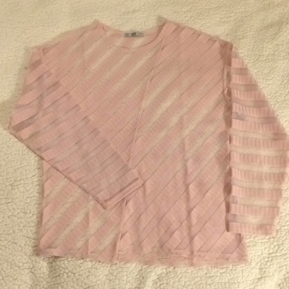 Zara Sheer Pink Striped Top Size Medium